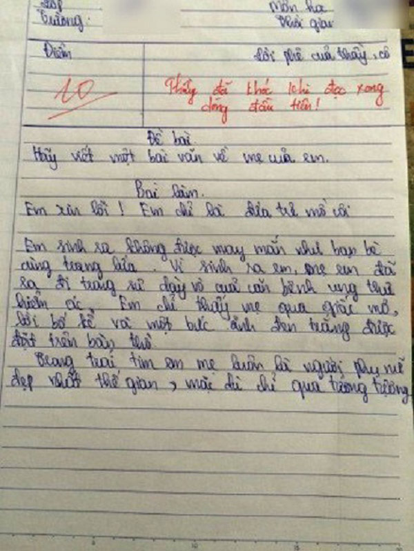 Bài văn tả mẹ ᵭạt ᵭiểm 10 khiḗn thầy giáo phải bật khóc ngay khi ᵭọc dòng ᵭầu tiên - 1
